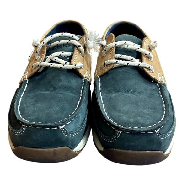 Rockport Works Women's Boat Shoes 9M Leather Blue Tan Sailing Club Steel Toe - Picture 8 of 9
